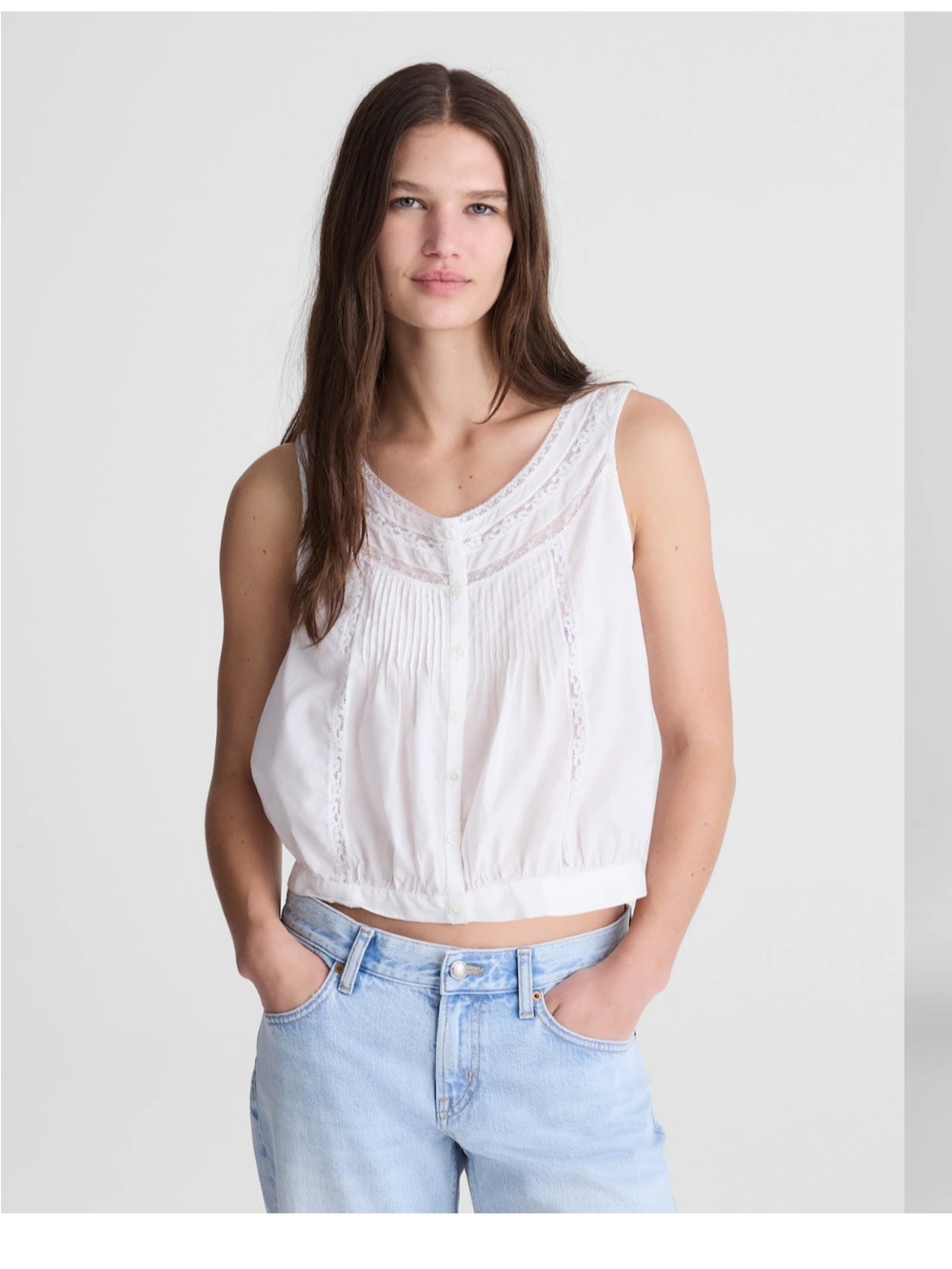 Madewell White Sleeveless Pintuck Button-Front Blouse